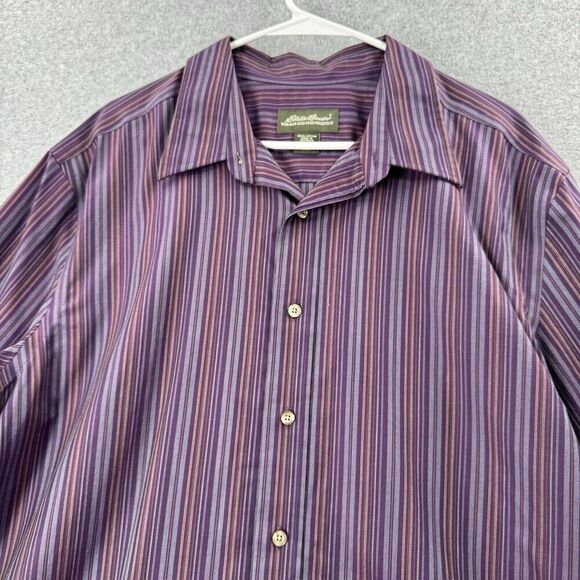 Eddie Bauer Mens TXL Button Down Shirt Wrinkle Resistant Purple Striped Work - Picture 2 of 12
